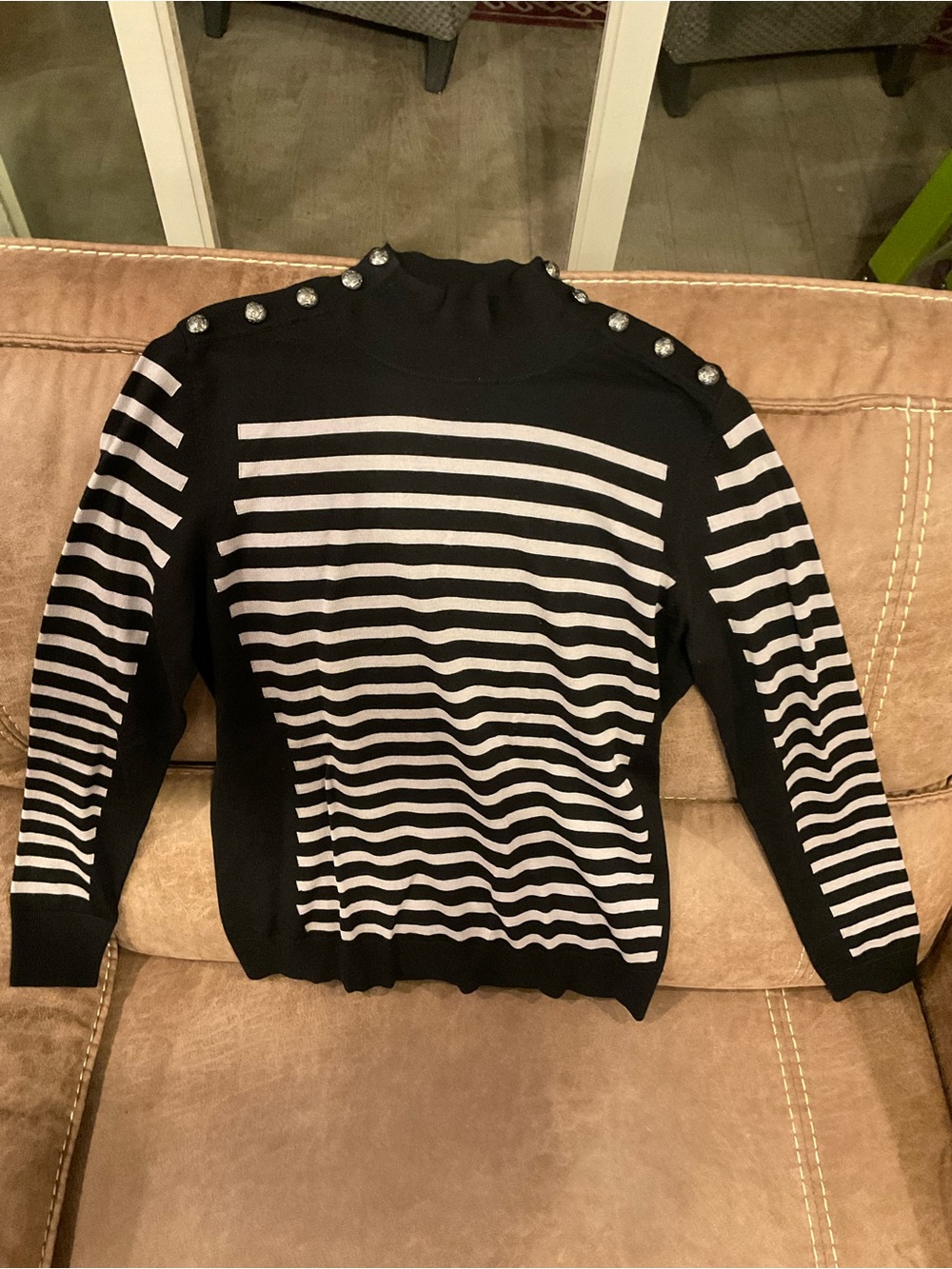 Per Se Black with Tan Stripes Wool Sweater - M
